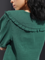 Crinkled Effect Peter Pan Collar Puff Sleeves Crop Top - Image 2