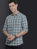 Men Grey & White Checked Cotton Casual Shirt