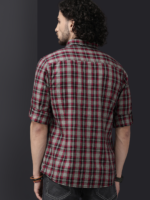 Men Maroon & Grey Slim Fit Checked Casual Shirt - Image 2