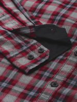 Men Maroon & Grey Slim Fit Checked Casual Shirt - Image 3