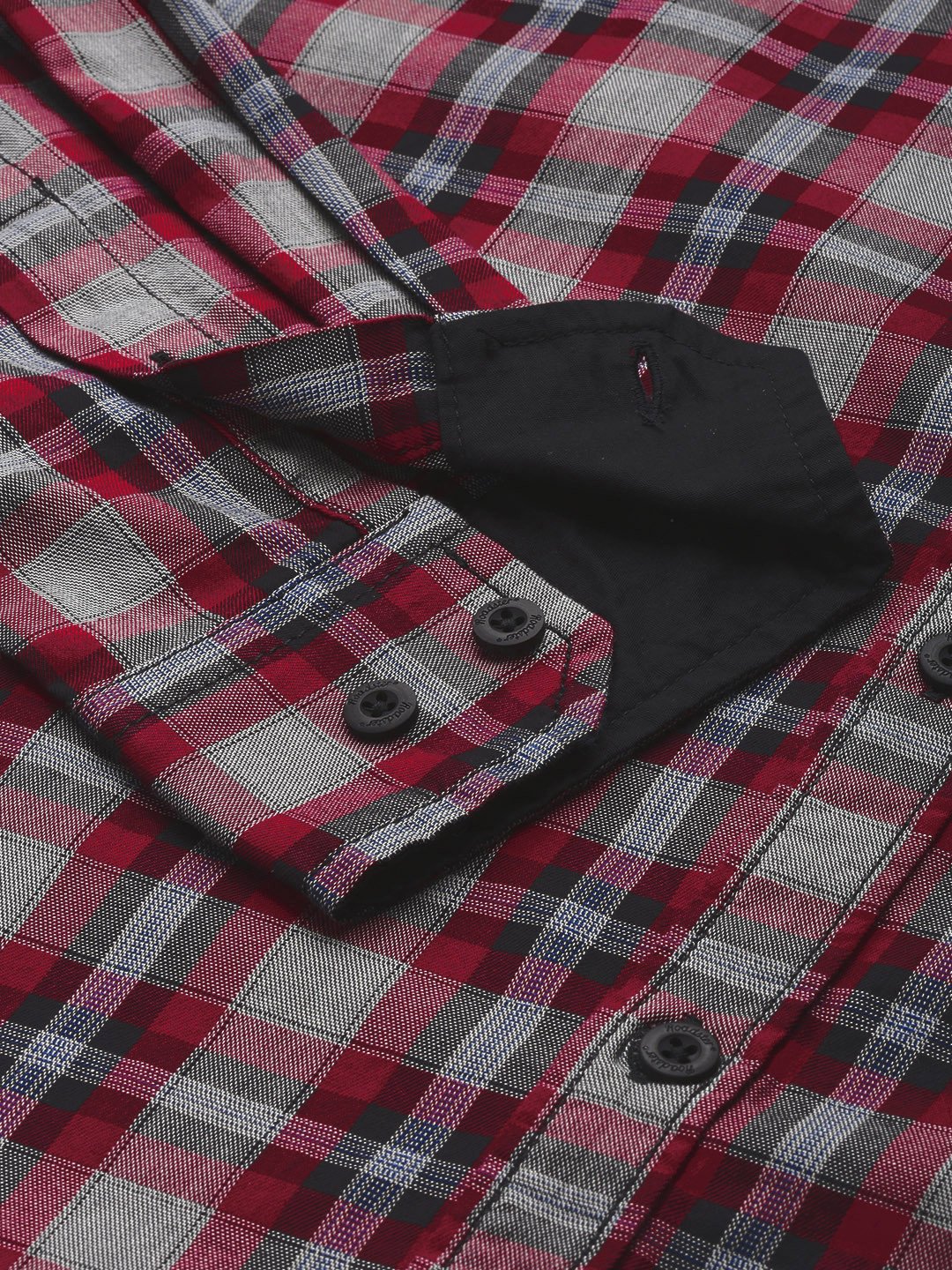 Men Maroon & Grey Slim Fit Checked Casual Shirt - Image 3