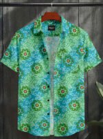 Green Color Flower Printed Cotton Shirt - Image 3