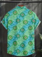 Green Color Flower Printed Cotton Shirt - Image 4