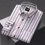 White Color With Red and Gray Color Line Print Cotton Shirt