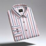 White Color With Red and Gray Color Line Print Cotton Shirt - Image 2