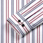 White Color With Red and Gray Color Line Print Cotton Shirt - Image 3