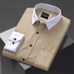 Cream Color Premium Cotton Slim Fit Checkered Casual Shirt