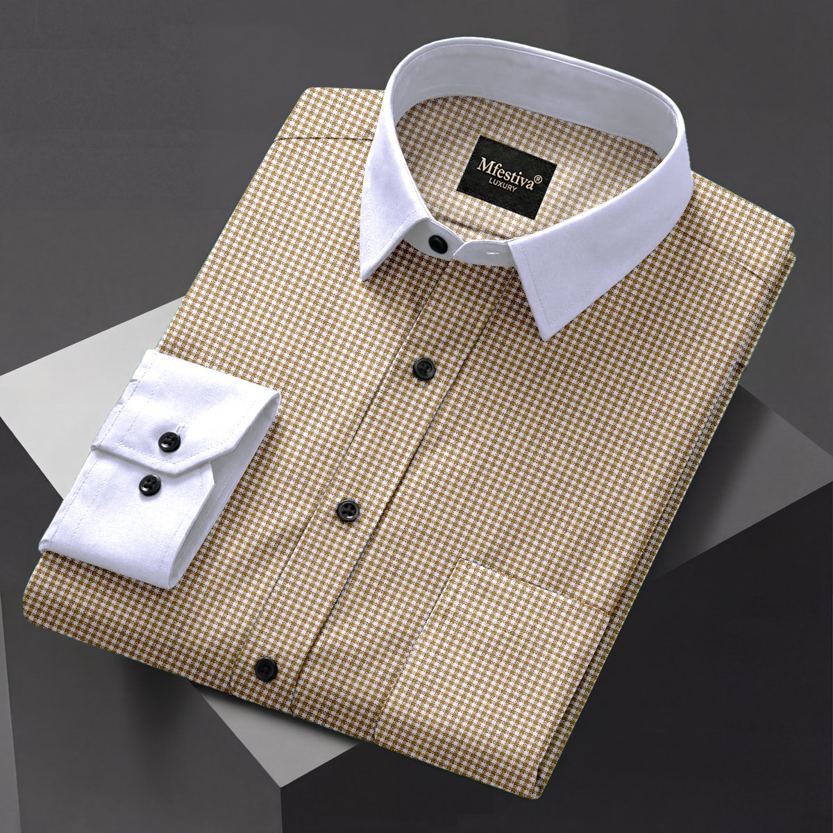 WHITE & CHIKOO (1) Cream Color Premium Cotton Slim Fit Checkered Casual Shirt - Image 1