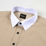 Cream Color Premium Cotton Slim Fit Checkered Casual Shirt - Image 4