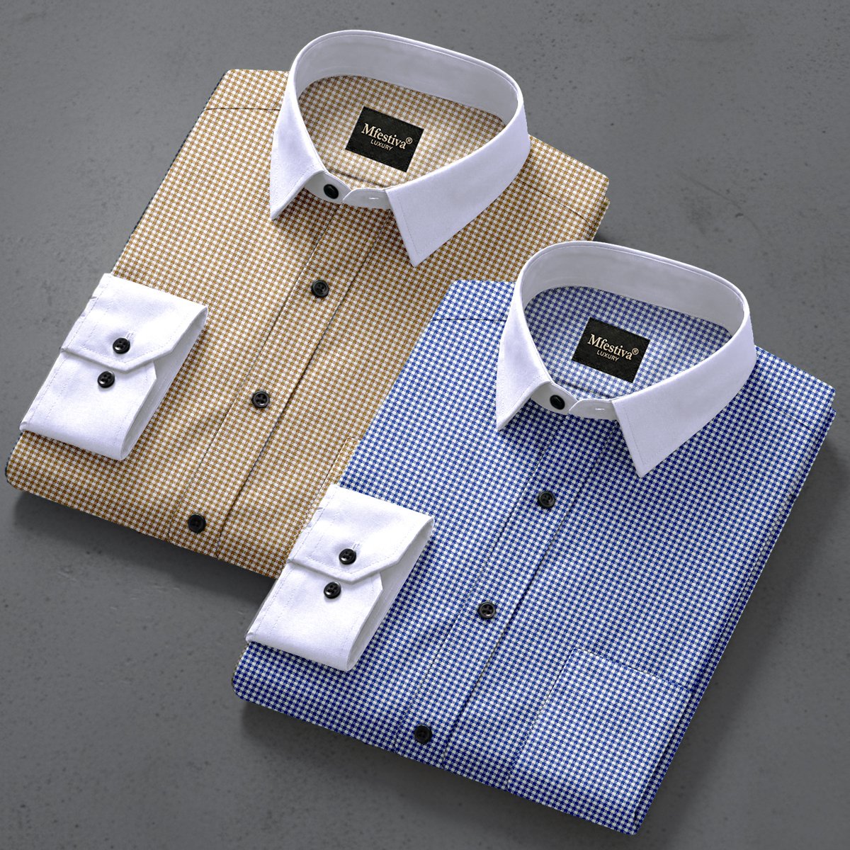 combo (1) Blue And Cream Color Cotton Checkered Shirt Combo - Image 1