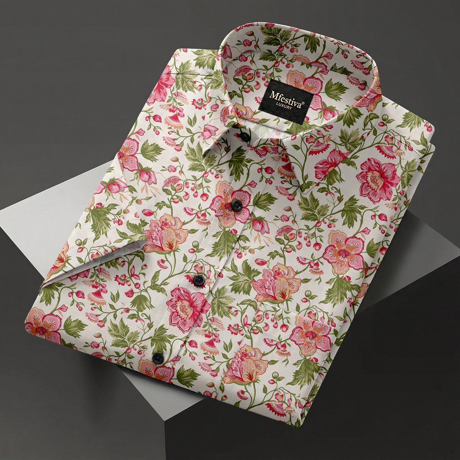 12.jpg White Color Flower Digital Print Shirt - Image 1
